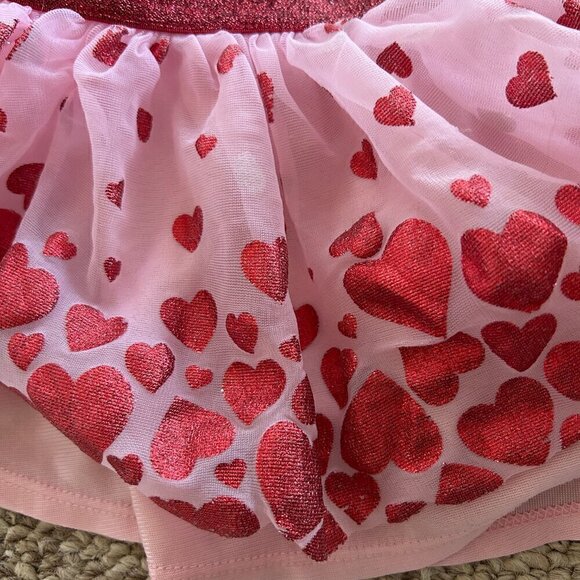 Valentines Day Tutu Skirt 12M Pink & Red Glitter Hearts Girly Coquette Style - Picture 3 of 4